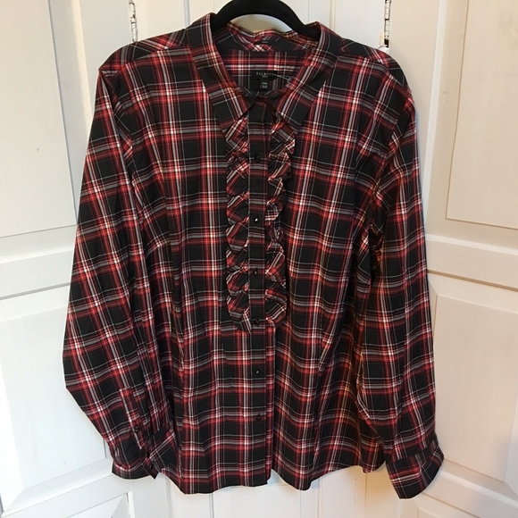 Talbots Tops - Talbots Woman Plaid Button Down Ruffled Blouse 24W